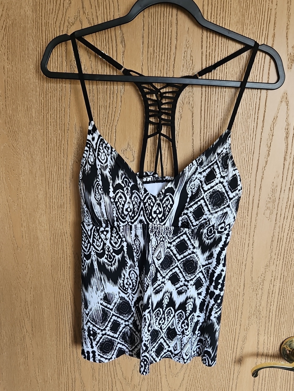 Black & White Patterned Strappy Tank Swim Top